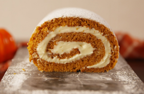 Pumpkin Roll Cake With Orange Cream Cheese