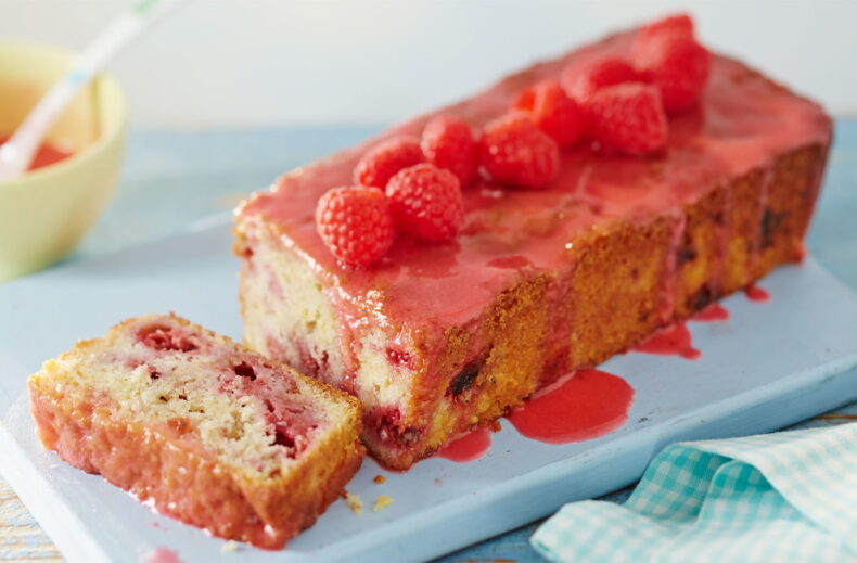 Lemon and raspberry loaf with raspberry icing