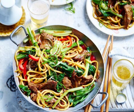 Mongolian beef with noodles