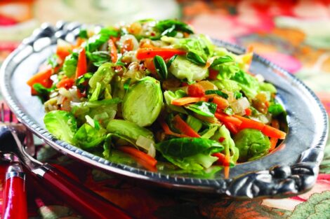 Sauteed Brussels Sprouts Slaw with Carrots and Golden Raisins