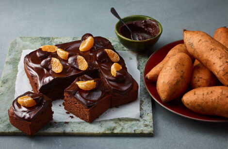 Spiced sweet potato chocolate fudge cake