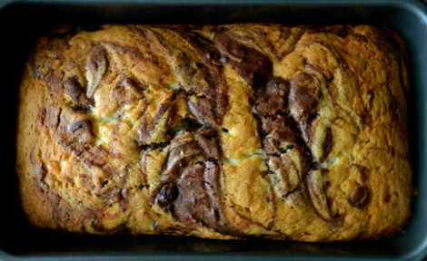 Buttery Marble Pound Cake with Sweet Strawberry Whipped Cream