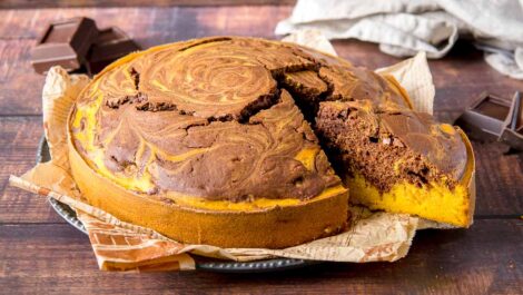 Two tone pumpkin and chocolate cake