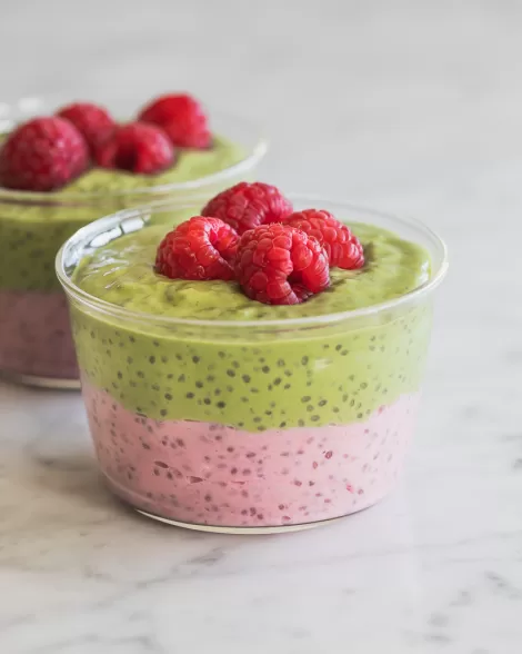 Raspberry Matcha Chia Pudding